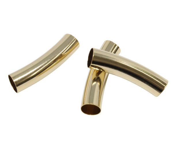 24K Gold Plated Brass 8x30mm Curved Tube