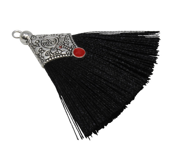 Black 45mm Tassel with Flat Silver Cap