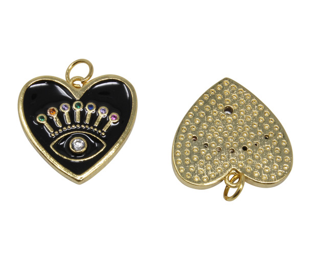 Gold Plated Enamel 19mm Black Heart Eye Charm