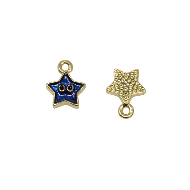 Gold Plated Enamel 6mm Blue Star Charm