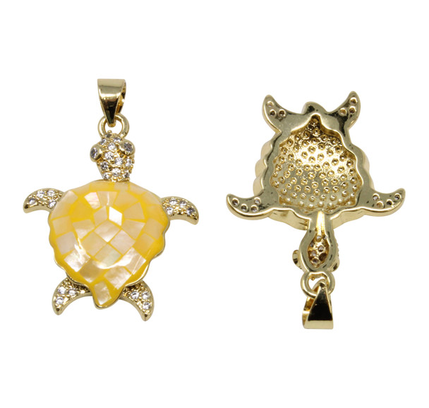 Mother of Pearl Polished Gold Plated 21x22mm Yellow Turtle Charm