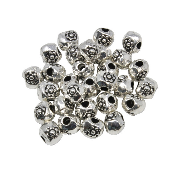 Silver Plated Large Hole Flower Nugget Bead
