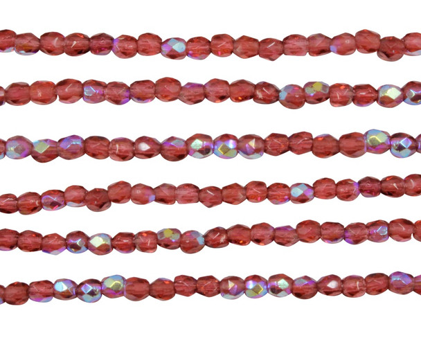 Fire Polish 3mm Faceted Round - Fuchsia AB