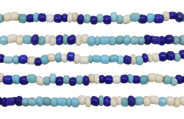 Vintage Maasai Glass Beads Polished 4x2-4mm Semi Round - Blue / White