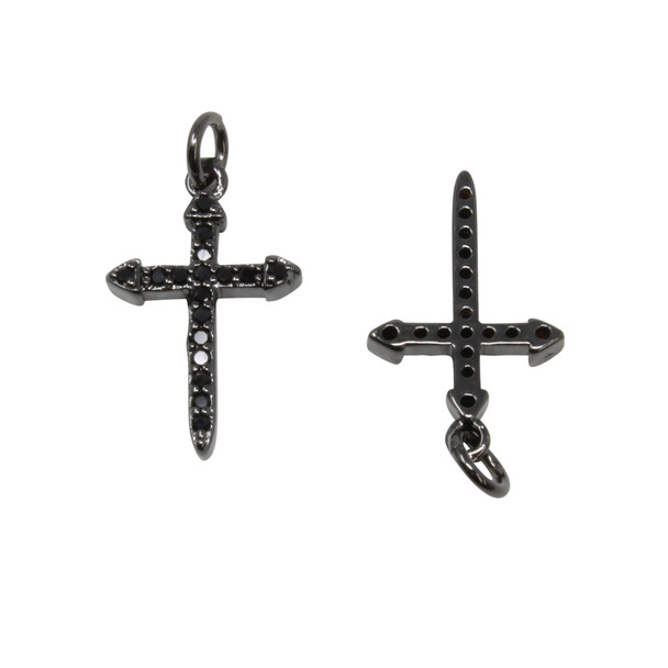 Micro Pave 10x15mm Black Cross / Sword Charm