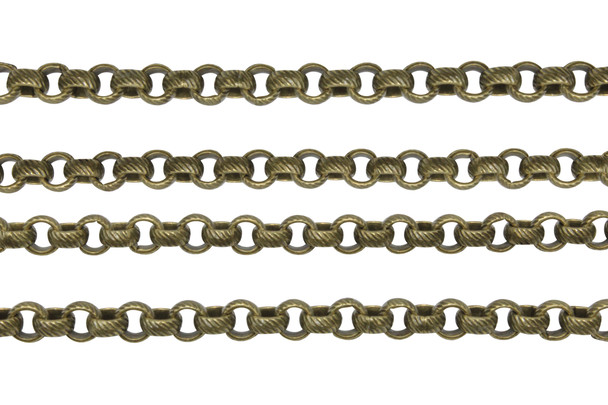 Antique Brass 5mm Textured Rolo Chain - Sold By 6 inches