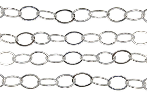 Silver 12x9mm Flat Oval Cable Chain - Sold by 6 Inches
