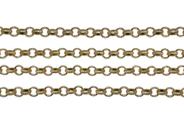 Gold 5mm Textured Rolo Chain - Sold By 6 inches
