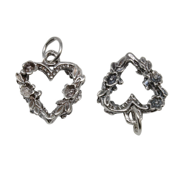 Sterling Silver 15mm Flower Heart Charm