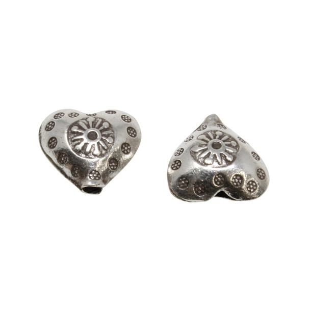 Hill Tribe Sterling Silver 14mm Heart Pillow Bead