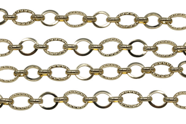 Gold 11x7.5mm Textured Plain Link Chain- Sold By 6 Inches
