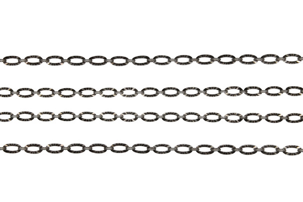 Antique Silver 3x4.8mm Textured Oval Link Chain- Sold By 6 Inches