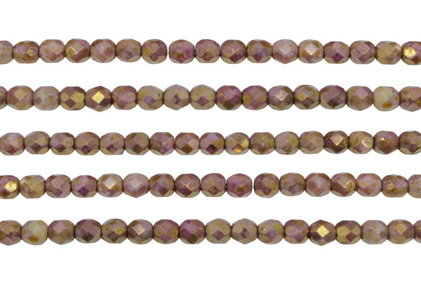 Fire Polish 4mm Faceted Round - Luster Opaque Gold Smoky Topaz