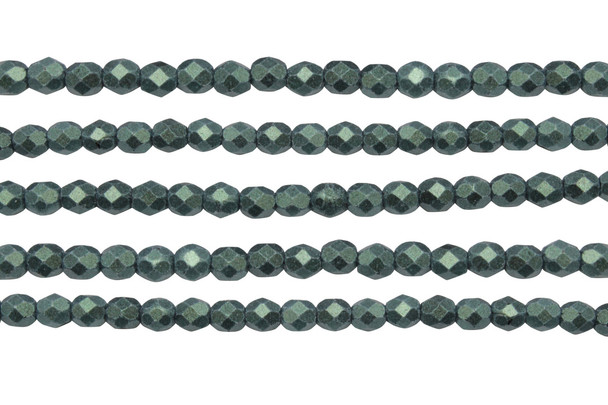 Fire Polish 4mm Faceted Round - Metallic Suede Light Green