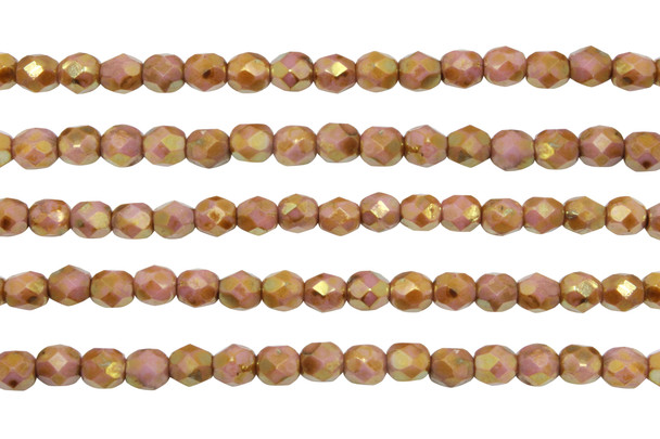 Fire Polish 4mm Faceted Round - Luster Opaque Rose Gold Topaz