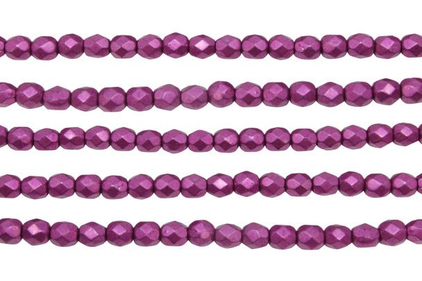Fire Polish 4mm Faceted Round - Saturated Metallic Pink Yarrow