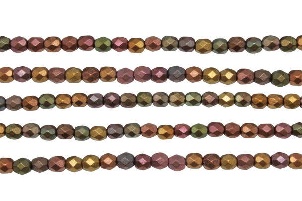 Fire Polish 4mm Faceted Round - Matte Metallic Bronze Brown Iris