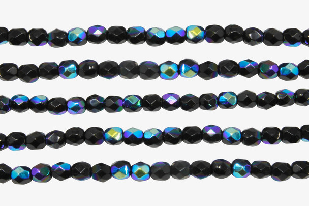 Fire Polish 4mm Faceted Round - Jet AB