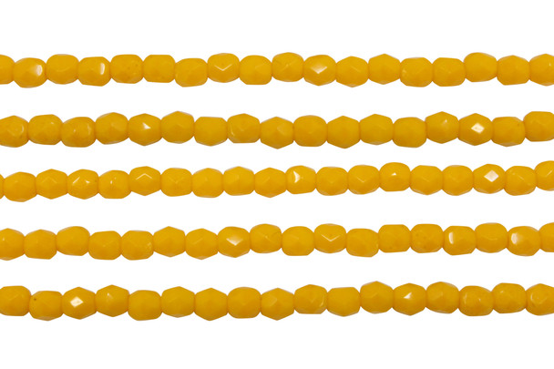 Fire Polish 4mm Faceted Round - Opaque Sunflower Yellow