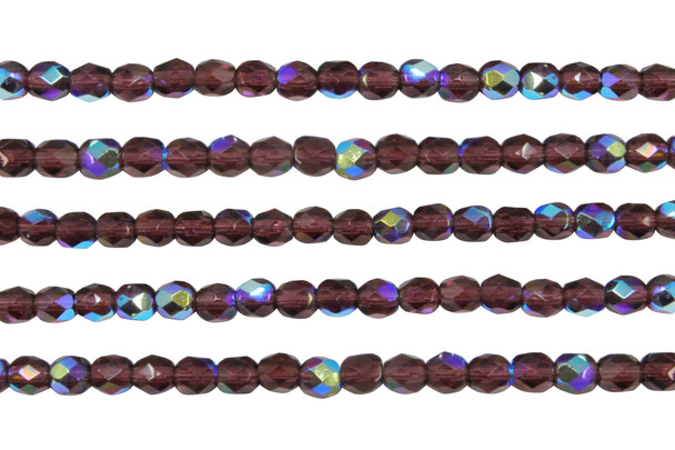 Fire Polish 4mm Faceted Round - Dark Amethyst AB