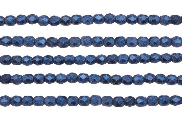 Fire Polish 4mm Faceted Round - Metallic Suede Blue