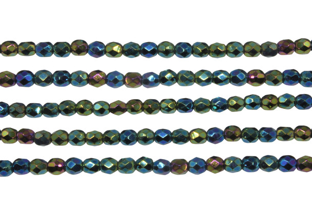 Fire Polish 4mm Faceted Round - Green Iris