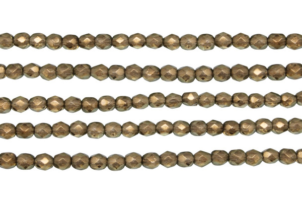 Fire Polish 4mm Faceted Round - Halo Linen