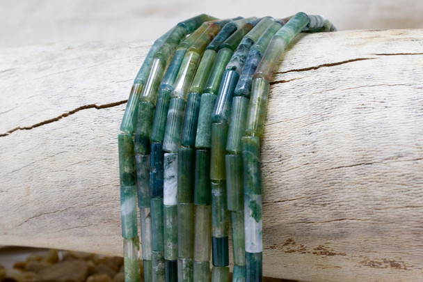 Moss Agate Polished 4x13mm Tube