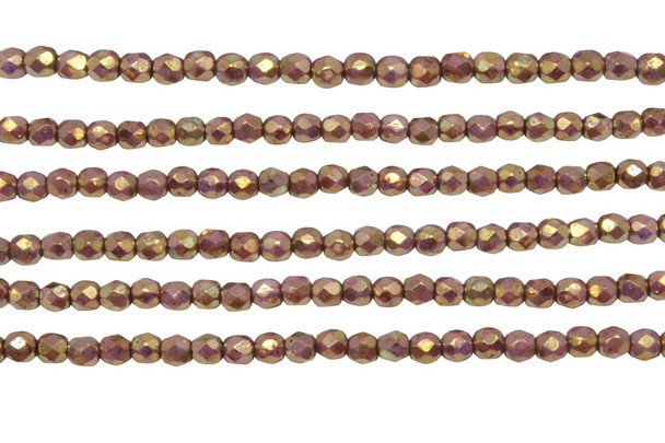 Fire Polish 3mm Faceted Round - Luster Opaque Gold Smoky Topaz