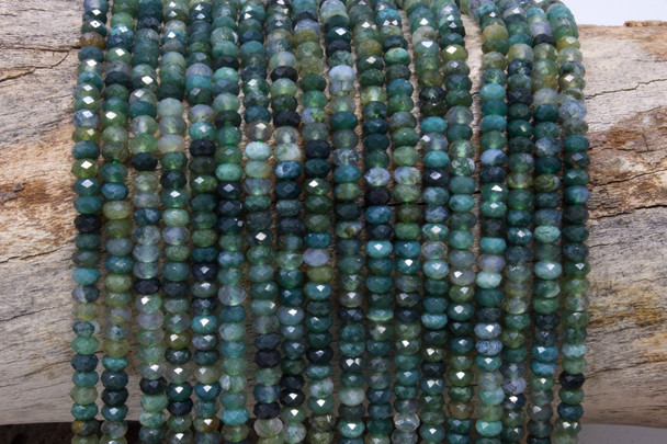 Moss Agate Polished 2x4mm Faceted Rondelle