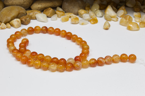 Orange Cracked Agate Polished 8mm Round