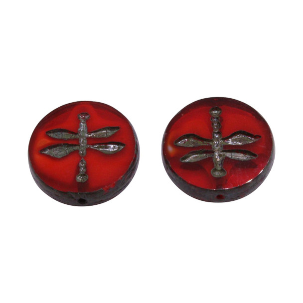 Czech Glass 18mm Dragonfly Coin - Burnt Orange Opaline with Picasso Finish