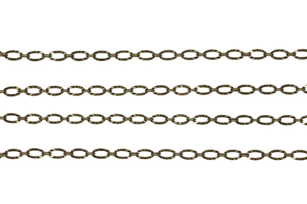 Antique Brass 3x4.8mm Textured Oval Link Chain- Sold By 6 Inches