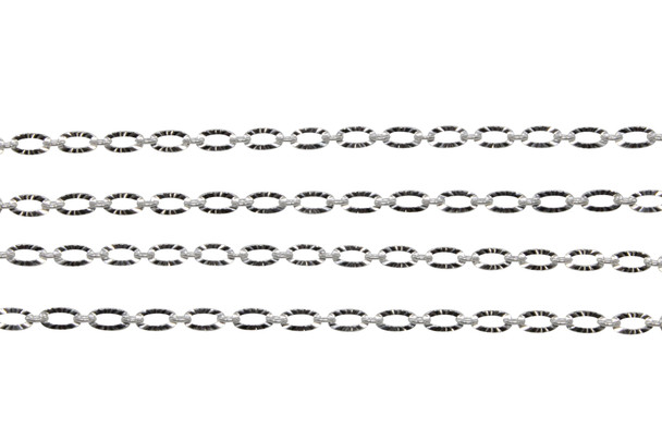 Silver 3x4.8mm Textured Oval Link Chain- Sold By 6 Inches