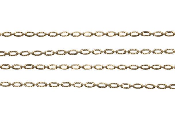 Satin Hamilton Gold 3x4.8mm Textured Oval Link Chain- Sold By 6 Inches