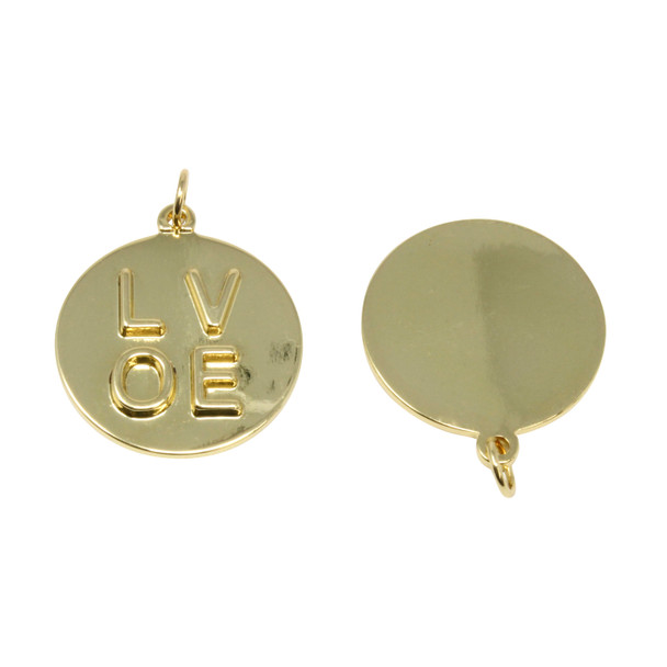 Gold Plated Brass 20mm Love Coin Pendant