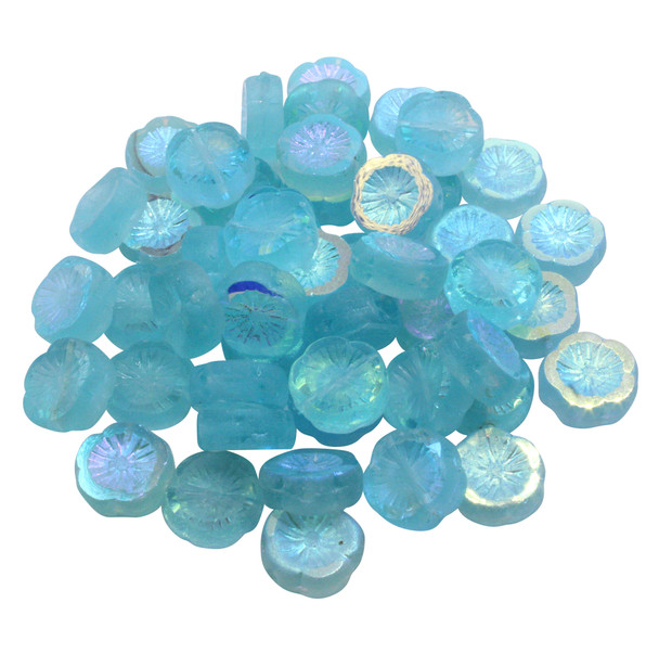 Czech Glass 12mm Hibiscus Flower Bead - Baby Blue with Etched AB Finishes