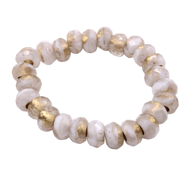Czech Glass 6x9mm Roller Rondelle Beads - White with Gold Lining