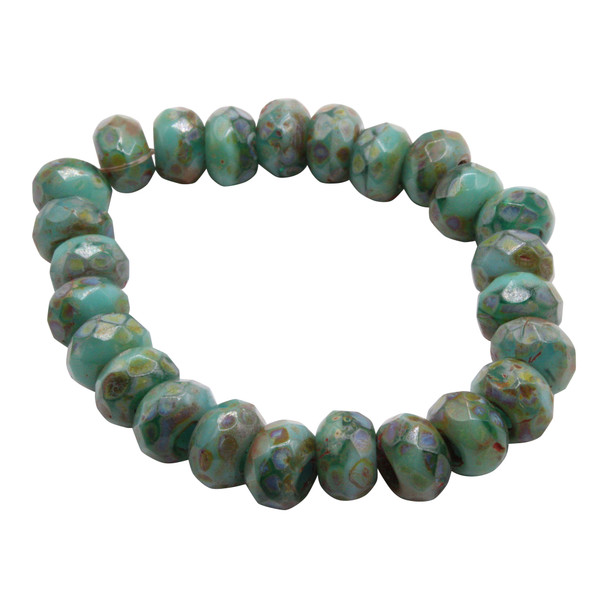 Czech Glass 6x9mm Roller Rondelle Beads - Sea Green Blend with Picasso Finish