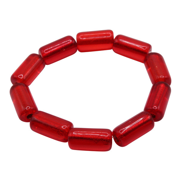 Czech Glass 14x7mm Tube Beads - Red with a Copper Lining