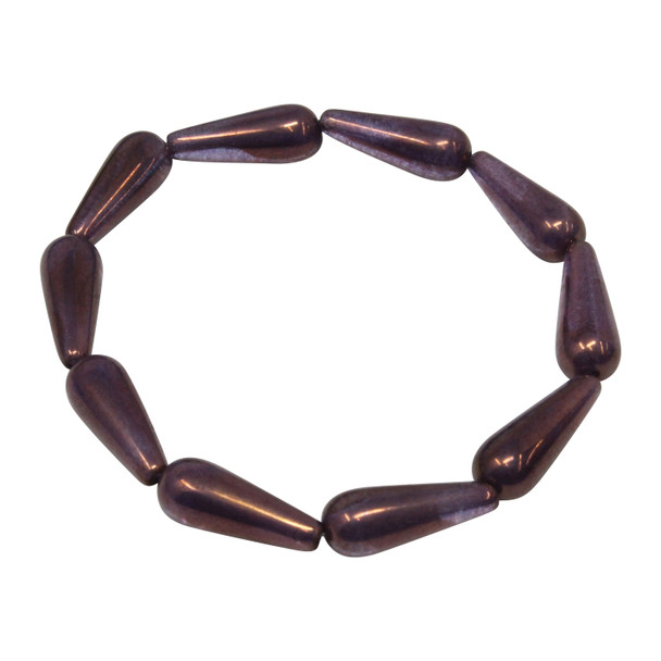Czech Glass 6x15mm Dangle Drop Beads - Grape with a Bronze Finish