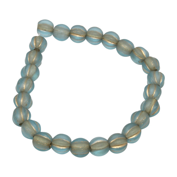 Czech Glass 6mm Large Hole Melon Beads - Baby Blue with Gold Wash
