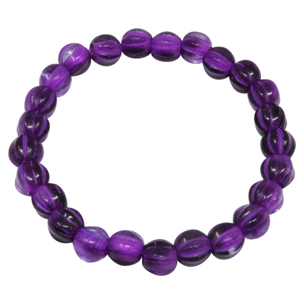 Czech Glass 6mm Large Hole Melon Beads - Purple Pansy with Purple Wash