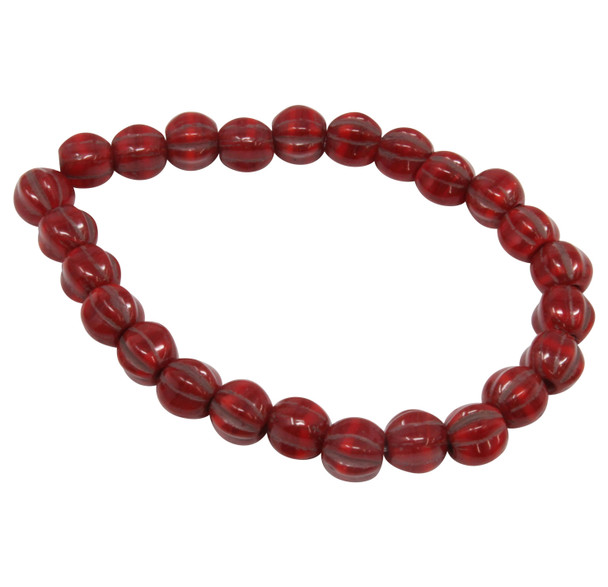 Czech Glass 6mm Large Hole Melon Beads - Ruby Red with Bronze Wash