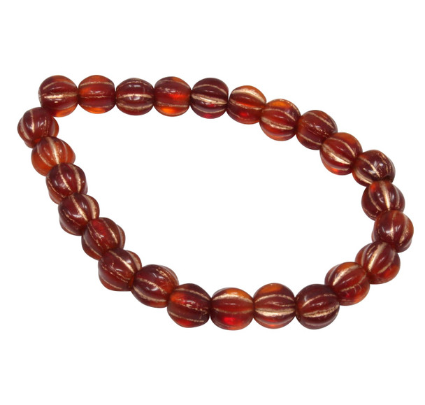 Czech Glass 6mm Large Hole Melon Beads - Ladybug Red and Orange with Copper Wash