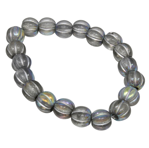 Czech Glass 8mm Large Hole Melon Beads - Transparent Glass with Silver Wash and AB Finish