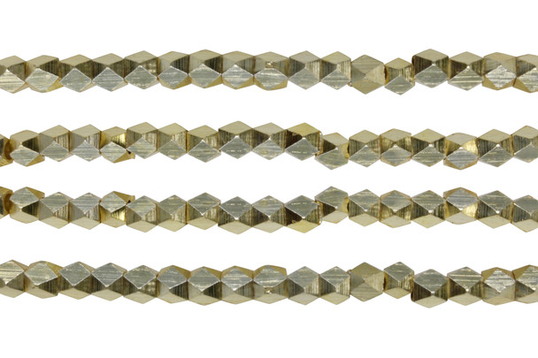 Brushed Gold 4mm Faceted Cube - Light Gold Plated