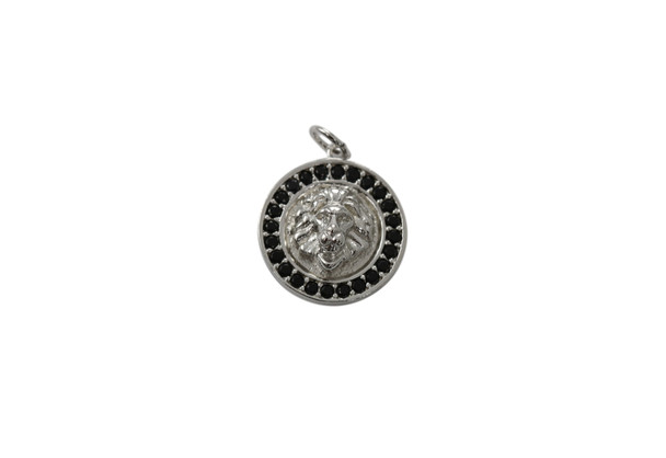 Silver Micro Pave Framed Lion Head Charm