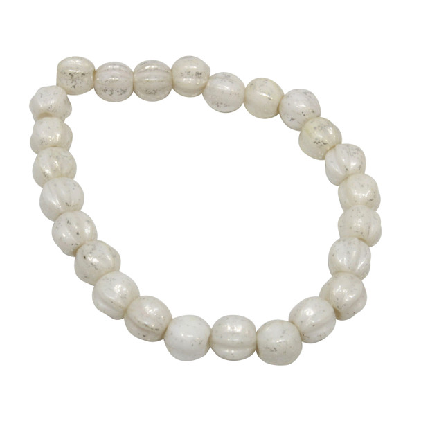 Czech Glass 6mm Large Hole Melon Beads - Yellow Ivory with Mercury Finish