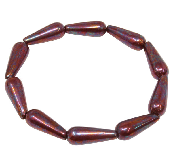 Czech Glass 6x15mm Dangle Drop Beads - Burnt Umber with a Copper and Mother Of Pearl Finish